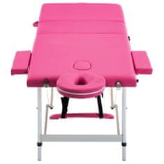 Vidaxl Skladací masážny stôl, 3 zóny, hliník, ružový