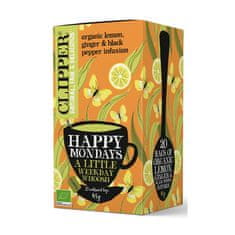 Clipper Britský organický citrón, zázvor a čierne korenie BIO "Happy Mondays A Little Weekday Whoosh | Organic Lemon, Ginger & Black Pepper Infusion" 45g (20 vreciek x 2,25g) Clipper
