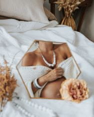 MintyWendy Náhrdelník na dojčenie, nosenie a prerezávanie zúbkov - šesťhranné korálky, biely