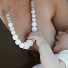 MintyWendy Náhrdelník na dojčenie, nosenie a prerezávanie zúbkov - šesťhranné korálky, biely