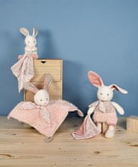 DouDou ET Compagnie Doudou Darčeková sada - Plyšový Ecru králiček s ružovou dečkou z BIO bavlny 22 cm