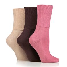 IOMI 3 páry Diabetik široké zdravotné ponožky BAMBUS Ružový mix