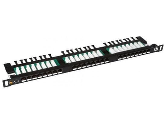 Solarix 19" Patch panel 24xRJ45 CAT5E UTP s vyväz.lištou čierny 0,5U, SX24HD-5E-UTP-BK
