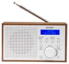 Denver DAB-46WHITE - Digitálne rádio s DAB + a FM tunerom s funkciou budíka v štýlovom drevenom korpusu.