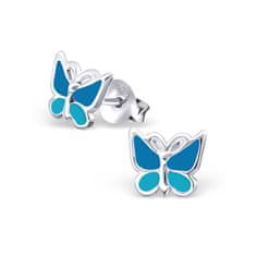 JesiDesign Detské strieborné náušnice napichovacie - Motýle modré