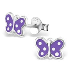 JesiDesign Detské strieborné náušnice napichovacie - Motýle fialové