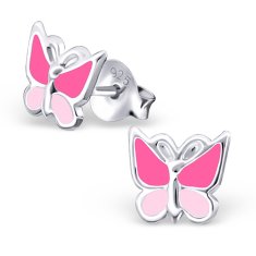 JesiDesign Detské strieborné náušnice napichovacie - Motýle ružové