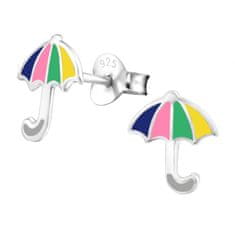 JesiDesign Detské strieborné náušnice napichovacie Dáždniky farebné