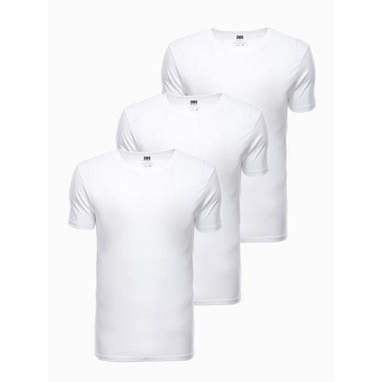 OMBRE Jednofarebné pánske tričko - biele 3-pack HALL MDN24833 XL