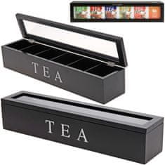 Excellent Houseware Drevená Krabička Na Čaj Tea Box 6 Priehradiek Podlhovastá Čierna