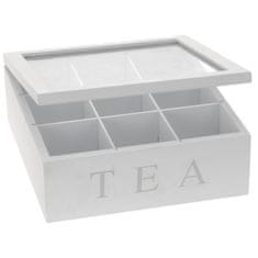Excellent Houseware Drevená Krabička Na Čaj Tea Box 9 Priehradiek Štvorec White