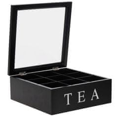 Excellent Houseware Drevená Krabička Na Čaj Tea Box 9 Priehradiek Štvorec Čierna