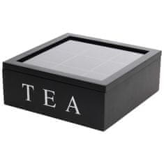 Excellent Houseware Drevená Krabička Na Čaj Tea Box 9 Priehradiek Štvorec Čierna