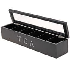 Excellent Houseware Drevená Krabička Na Čaj Tea Box 6 Priehradiek Podlhovastá Čierna