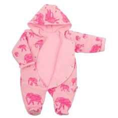 BABY SERVICE Zateplená dojčenská kombinéza s kapucňou Baby Service Slony ružová 74 (6-9m)