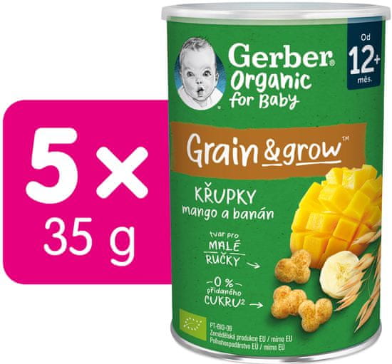 Gerber Organic chrumky s mangom a banánom 5x35 g