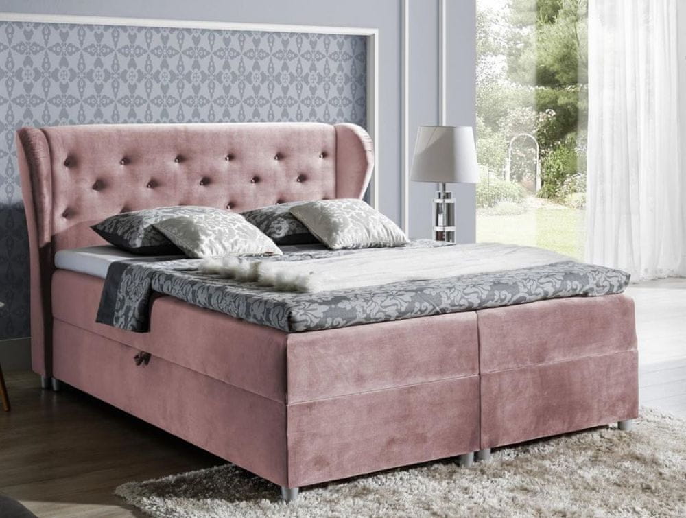 Veneti Boxspringová posteľ 160x200 PADMA - ružová + topper ZDARMA