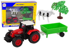 Lean-toys Farmárska súprava Traktor s prívesom Krava 1:64