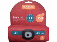 Extol Light Čiapka červená s čelovým svetlom, LED 4x45lm, 300mAh Li-ion, EXTOL LIGHT