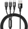 nabíjecí a datový kábel 3v1 USB-A - MicroUSB + Lightning + USB-C, 1.2m, čierna