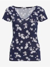 Orsay Tmavomodré kvetované tričko ORSAY XS