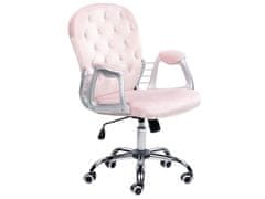 Beliani Otočná zamatová kancelárska stolička s kryštálmi ružová PRINCESS