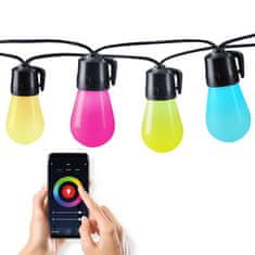 Solight LED smart vonkajšia reťaz s RGB žiarovkami, bluetooth, 15 žiaroviek, 14m+6m, 10W, WO795