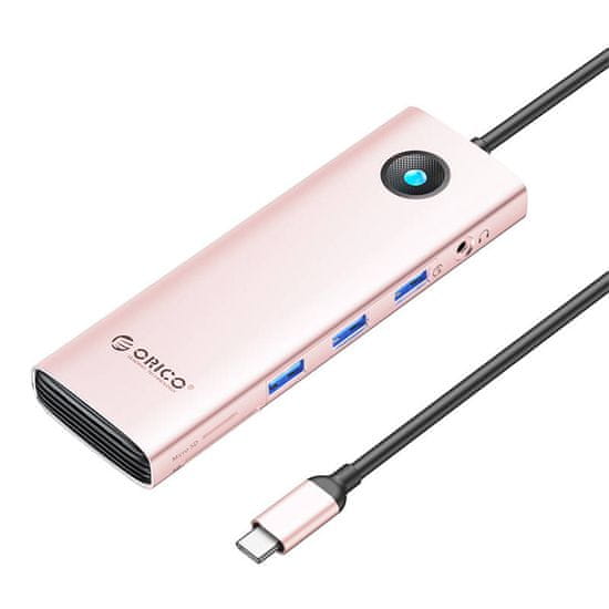 Orico Dokovacia stanica HUB 10v1 Orico USB-C, HDMI, 3xUSB, SD/TF, Audio (ružovo zlatá)