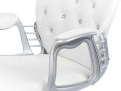 Beliani Otočná kancelárska stolička z umelej kože s kryštálmi biela PRINCESS