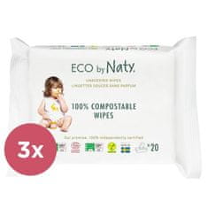 ECO by Naty 3x Sensitive Eco Vlhčené obrúsky cestovné neparfumované 20 ks