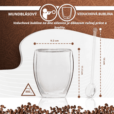 GOLDEN LEAF Dvojstenné termo poháre na kávu -Sklenice s dvojitého skla - Izolácia - Odolné - Bezpečné - Štýlový Dizajn - Ľahko Umytelné - Borosilikátové Sklo , 4ks x 350 ml