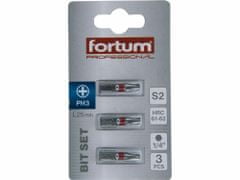 Fortum Bit krížový 3ks, PH 3x25mm, S2, FORTUM