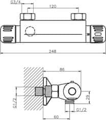 NOVASERVIS Aquamat - Sprchová termostatická batéria, rozteč 120 mm, chróm, 2664/1,0