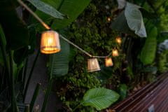 Dizajnová solárna svetelná reťaz 8 m girlanda Okinawa s 10 bambusovými tienidlami na jutovom kábli a 10 LED žiarovkami E12, 2200K teplé biele svetlo, 15 lm, IP44