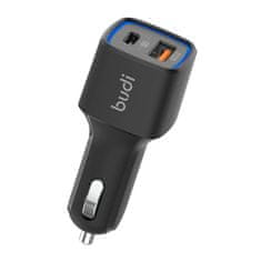 Budi Budi LED nabíjačka do auta, USB + USB-C, 18 W, PD + QC 3.0 (čierna)