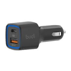 Budi Budi LED nabíjačka do auta, USB + USB-C, 18 W, PD + QC 3.0 (čierna)