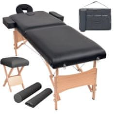 Vidaxl Skladací masážny stôl, 2 zóny+stolička, 10 cm hrubá, čierna