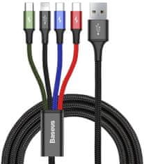 Noname Baseus rychlý nabíjecí / datový kabel 4v1 Lightning + 2* USB-C + Micro USB 3,5A 1,2m, čern