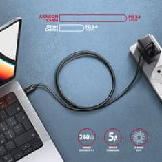 AXAGON BUCM2-CM10AB, CHARGE kábel USB-C <-> USB-C, 1m, Hi-Speed USB, PD 240W 5A, ALU, oplet, čierny