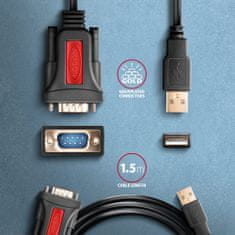 AXAGON ADS-1PSN, USB-A 2.0 - sériový RS-232 DB9-M Prolific adaptér / kábel 1.5m