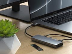 Satechi Aluminium USB-C Hybrid Multiport adapter, SSD Enclosure, HDMI 4K, 2 x USB-A 3.1 Gen 2, šedá