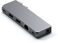 Satechi Aluminium Pro Hub Mini, USB4 96W, 6K@60Hz, 2x USB-A 3.0, Ethernet, USB-C, Audio, šedá