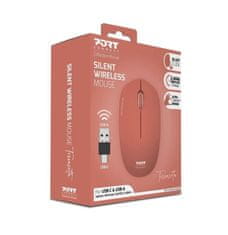 Port Designs PORT CONNECT Wireless COLLECTION, bezdrôtová myš, USB-A a USB-C dongle, 2.4Ghz, 1600DPI, tehlová