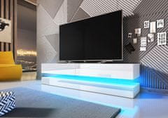 VIVALDI TV stolík Fly 140 cm s LED osvetlením biely mat/biely lesk