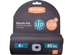 Extol Light čiapka s čelovkou 4x45lm, USB nabíjanie, čierna, univerzálna veľkosť
