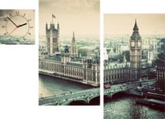 Falc 3-dielny obraz s hodinami, Irregular London UK, 90x60cm