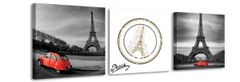 Falc 3-dielny obraz s hodinami, Eiffelova veža, 35x105cm