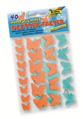 FOLIA Penová guma samolepiaca, glitrová-motýľ 40 ks oranžová/modrá
