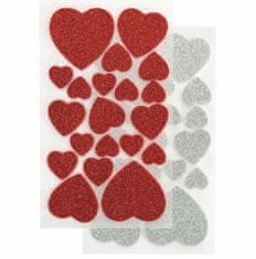FOLIA Penová guma samolepiaca, glitrová-srdce 40 ks červená/strieborná