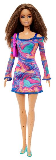 Mattel Barbie Modelka 206 - Dúhové marble šaty FBR37